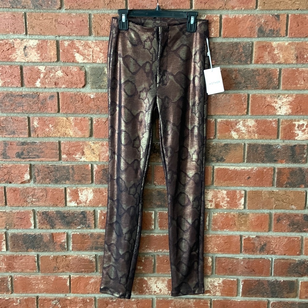 Mother Metallic Copper Snakeskin Print Seamless Looker Ankle Pant
